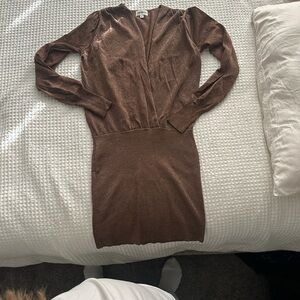 NWT SUPERDOWN Aura Mini Dress Mocha Metallic Sexy V Neck